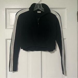 John Galt California chic Black and White stripes Zip-Up Crop sweater Top